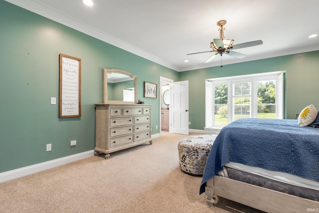 11070 Birch Lake Dr, Granger, IN 46530 - bedroom with baseboards, recessed lighting, crown molding, carpet, and ensuite bathroom