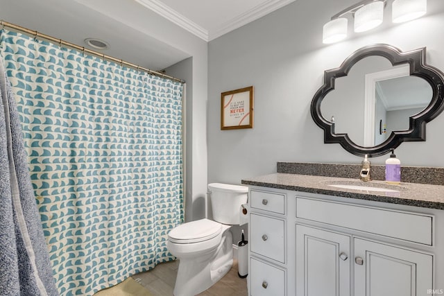 11070 Birch Lake Dr, Granger, IN 46530 - full bath with toilet, vanity, ornamental molding, and curtained shower