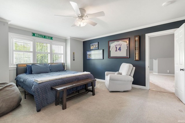 11070 Birch Lake Dr, Granger, IN 46530 - bedroom with crown molding, light colored carpet, a ceiling fan, and baseboards