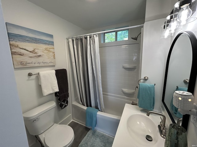1000 Hartford St, Lafayette, IN 47900 - bathroom featuring a sink, toilet, shower / tub combo with curtain, and wood finished floors