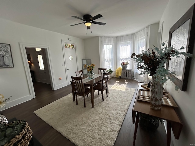 1000 Hartford St, Lafayette, IN 47900 - dining room with dark wood-type flooring, ceiling fan, and baseboards