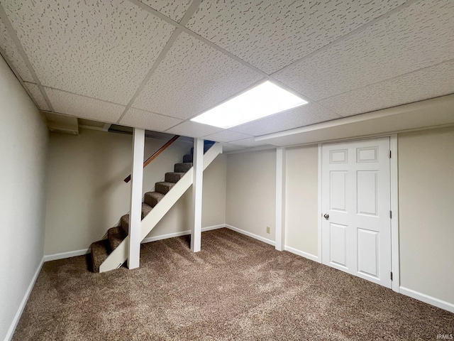 158 Simpson Ave, Elkhart, IN 46516 - finished basement featuring carpet floors, a drop ceiling, baseboards, and stairway
