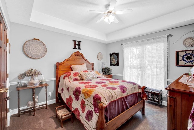91 Smiths Rd, Mitchell, IN 47446 - bedroom featuring carpet, baseboards, a raised ceiling, and a ceiling fan