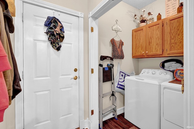 91 Smiths Rd, Mitchell, IN 47446 - washroom featuring separate washer and dryer, cabinet space, and dark wood-type flooring