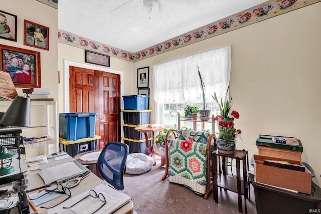 91 Smiths Rd, Mitchell, IN 47446 - office with carpet flooring, ceiling fan, and a textured ceiling