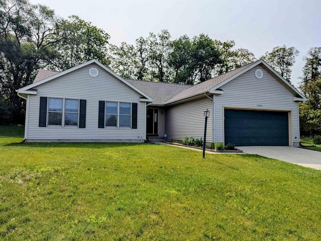 18086 Courtland Dr, South Bend, IN 46637 - single story home featuring a garage, driveway, a front yard, and a shingled roof