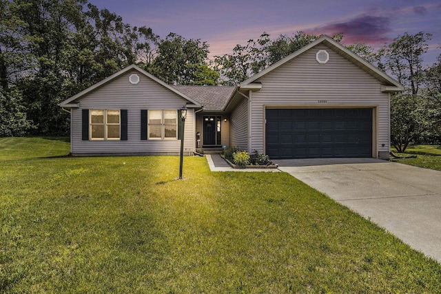 18086 Courtland Dr, South Bend, IN 46637 - ranch-style house featuring driveway, a garage, and a lawn
