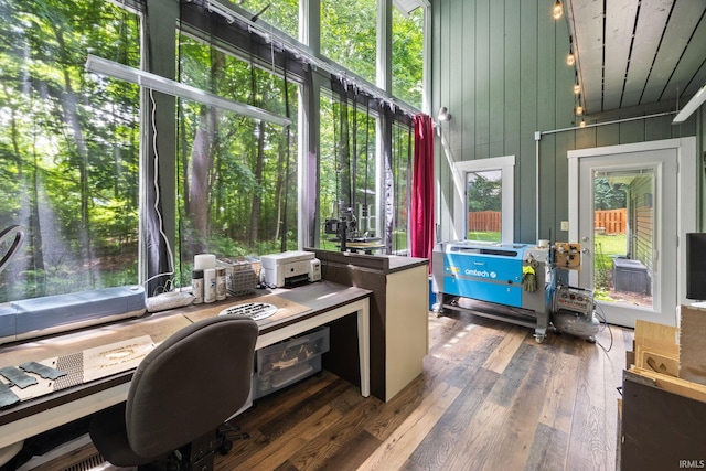 1320 Castle Dr, Lafayette, IN 47905 - office with wood finished floors, plenty of natural light, wooden walls, and a towering ceiling
