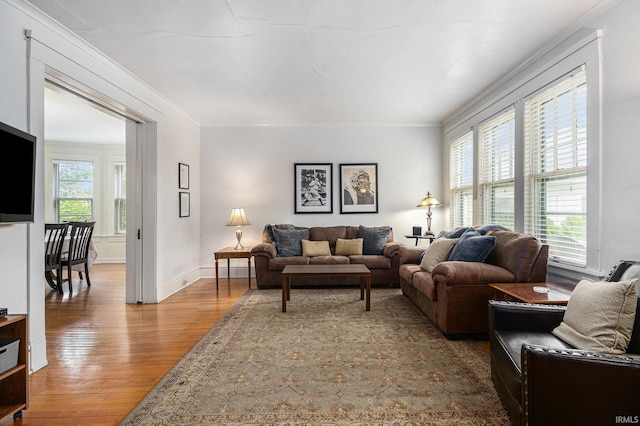 706 Park Ave, South Bend, IN 46616 - living area featuring wood finished floors, healthy amount of natural light, crown molding, and baseboards