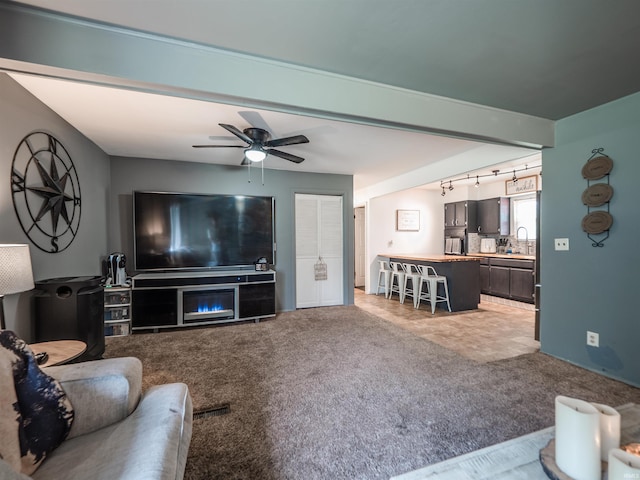 11219 Denzer Rd, Evansville, IN 47712 - living room featuring light colored carpet and a ceiling fan