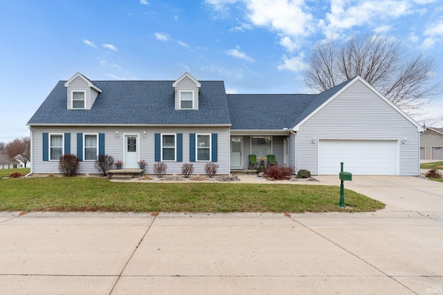 300 S Heritage Dr, Delphi, IN 46923 - cape cod-style house with an attached garage, driveway, a front lawn, and a shingled roof