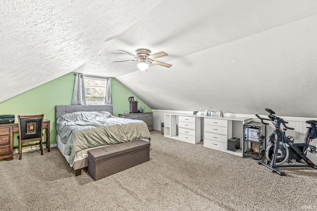 542 E Michigan St, New Carlisle, IN 46552 - carpeted bedroom with a textured ceiling, ceiling fan, and vaulted ceiling
