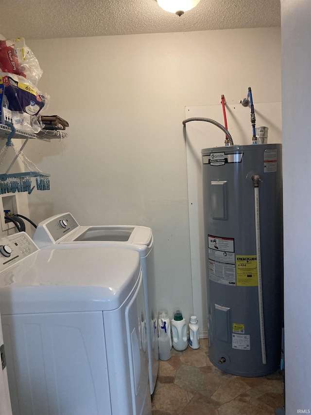 449 Cline St, Huntington, IN 46750 - washroom featuring water heater, washing machine and dryer, and a textured ceiling