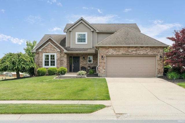 210 Meadows Dr, Greentown, IN 46936 - view of front facade with roof with shingles, a front yard, a garage, and concrete driveway