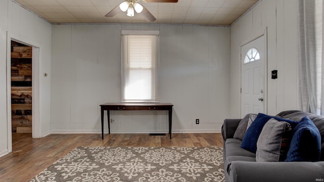 3215 Forest Ave, Evansville, IN 47712 - foyer entrance featuring a ceiling fan and wood finished floors