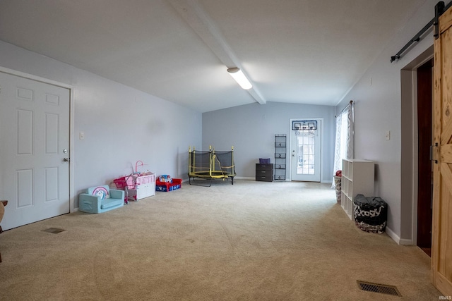 1339 Clark Ave, Bluffton, IN 46714 - rec room with a barn door and carpet flooring