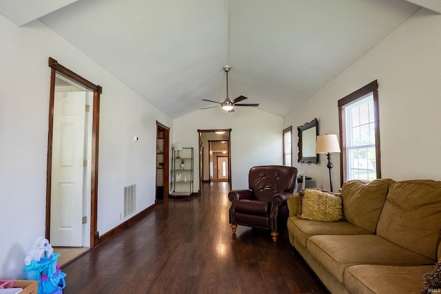 1339 Clark Ave, Bluffton, IN 46714 - living room with dark wood finished floors, lofted ceiling, and ceiling fan