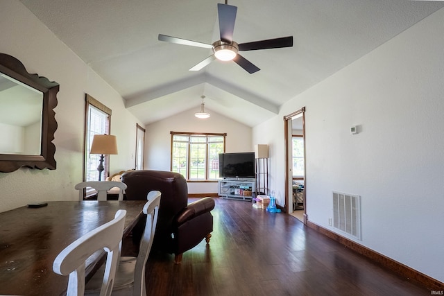 1339 Clark Ave, Bluffton, IN 46714 - living room with wood finished floors, vaulted ceiling, a ceiling fan, and baseboards