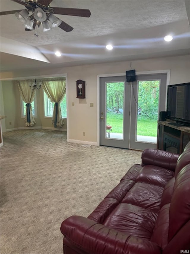 999 Inderrieden Rd, Chandler, IN 47610 - carpeted living room with baseboards, a ceiling fan, recessed lighting, and a textured ceiling