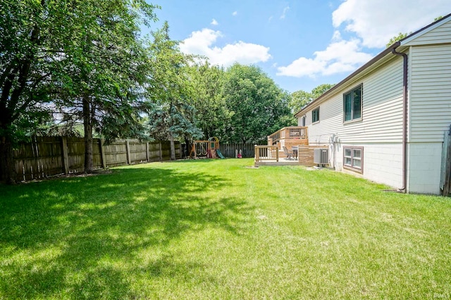 60 Elder Ct, Lafayette, IN 47905 - view of yard featuring a playground, central AC, and a deck