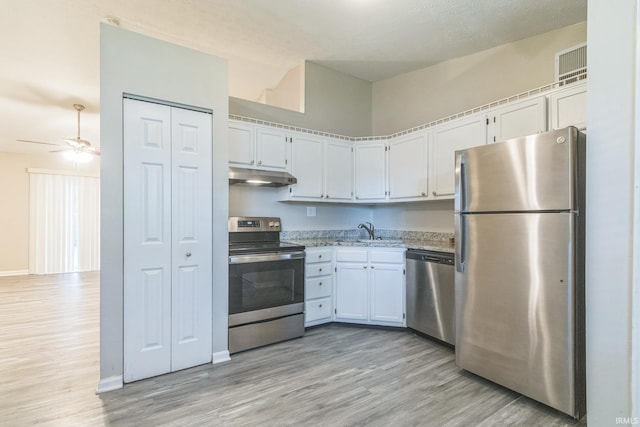 11114 E Wismar Dr, Indianapolis, IN 46235 - kitchen featuring stainless steel appliances, under cabinet range hood, light wood finished floors, and a sink