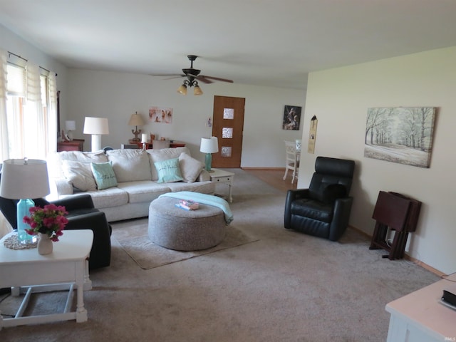 801 E Sycamore St, Petersburg, IN 47567 - living room with ceiling fan, carpet flooring, and baseboards