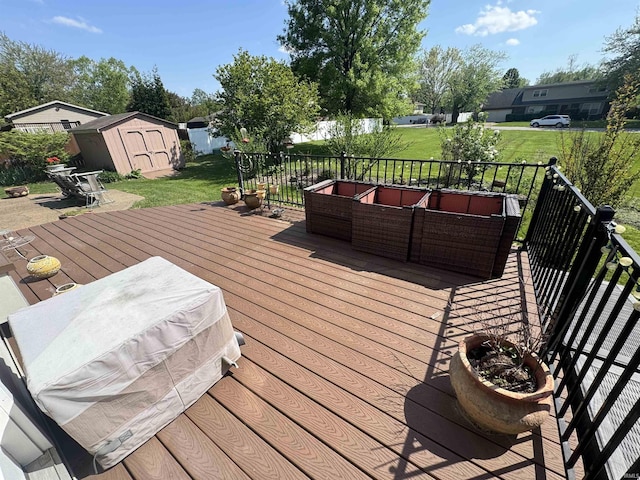 8133 Maple Ln, Newburgh, IN 47630 - wooden deck with outdoor lounge area and a yard