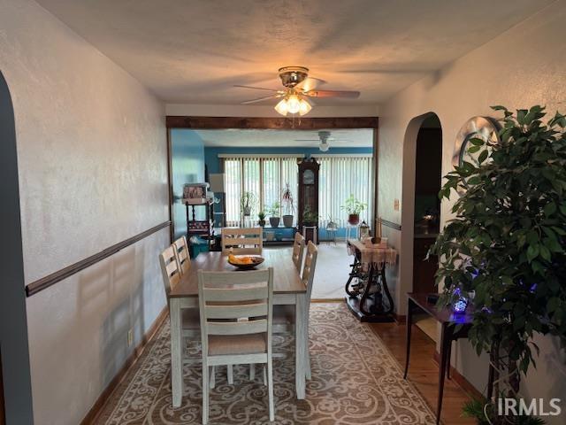 1402 E Culver Rd, Knox, IN 46534 - dining room featuring arched walkways and ceiling fan