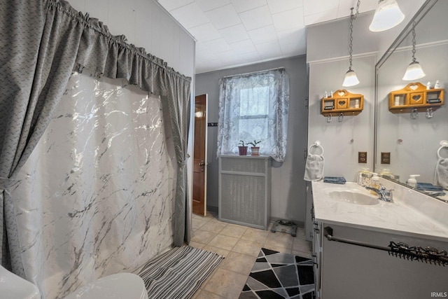405 Miner Rd, Avilla, IN 46710 - full bathroom with vanity, tile patterned floors, toilet, and curtained shower