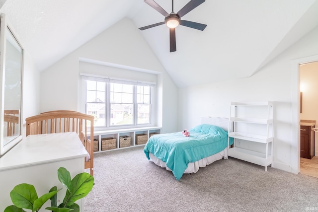 119 Artisan Pass, Fort Wayne, IN 46845 - bedroom featuring light colored carpet, lofted ceiling, ceiling fan, and ensuite bath
