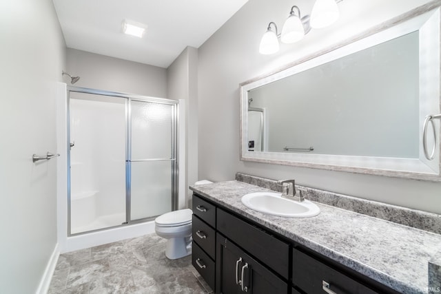 119 Artisan Pass, Fort Wayne, IN 46845 - bathroom with vanity, a stall shower, toilet, and baseboards