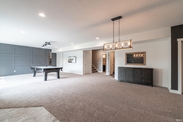 119 Artisan Pass, Fort Wayne, IN 46845 - rec room featuring light colored carpet, recessed lighting, a textured ceiling, and billiards