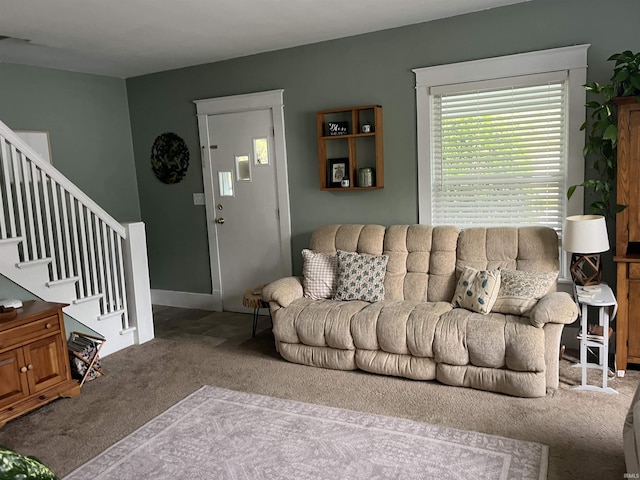 617 S Main St, Goshen, IN 46526 - living room with carpet and stairs