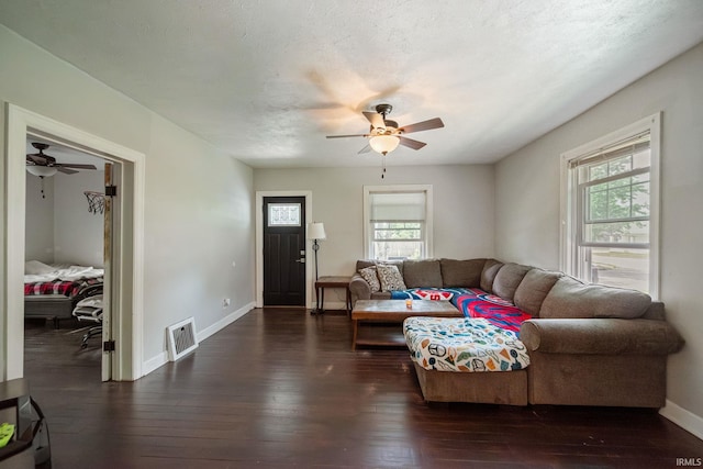 1706 Pierce St, Lafayette, IN 47905 - living room with a ceiling fan, plenty of natural light, dark wood-type flooring, and baseboards