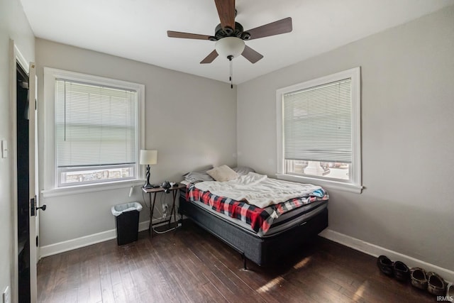 1706 Pierce St, Lafayette, IN 47905 - bedroom featuring dark wood-type flooring, baseboards, and a ceiling fan