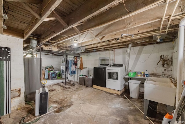 1706 Pierce St, Lafayette, IN 47905 - unfinished below grade area with washer and dryer, water heater, and a sink
