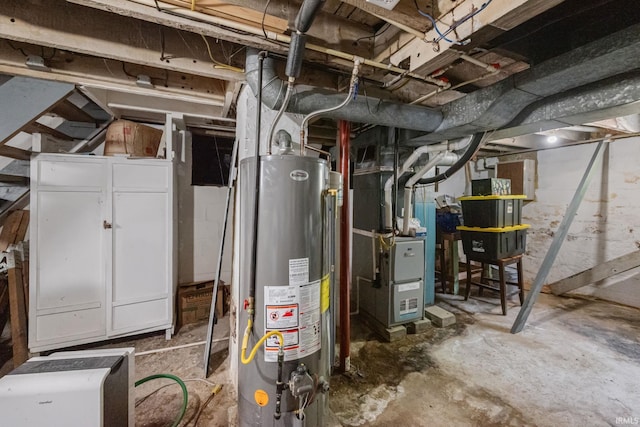 1706 Pierce St, Lafayette, IN 47905 - unfinished basement featuring gas water heater and heating unit