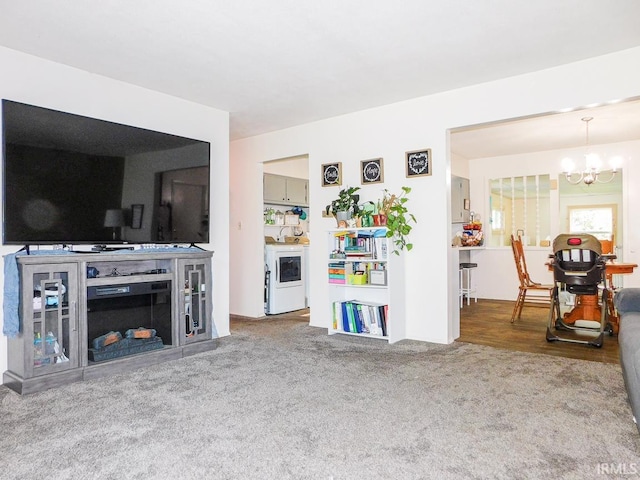 2363 N Oak Dr, Bluffton, IN 46714 - living area featuring a chandelier and carpet floors