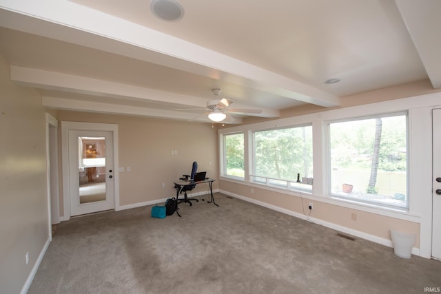 12071 W Tecumseh Bend Rd, Brookston, IN 47923 - unfurnished office with carpet flooring, baseboards, and ceiling fan