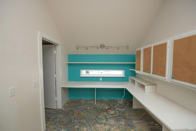 12071 W Tecumseh Bend Rd, Brookston, IN 47923 - unfurnished office with lofted ceiling and rail lighting
