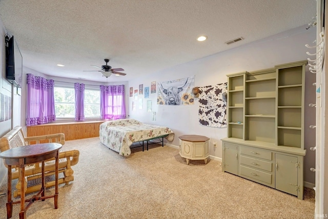 210 W Main St, Worthington, IN 47471 - bedroom with a textured ceiling, light colored carpet, recessed lighting, ceiling fan, and baseboards