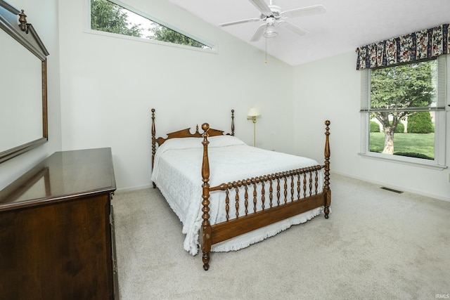 3915 S Allen Ct, Bloomington, IN 47401 - bedroom with carpet flooring, lofted ceiling, baseboards, and a ceiling fan