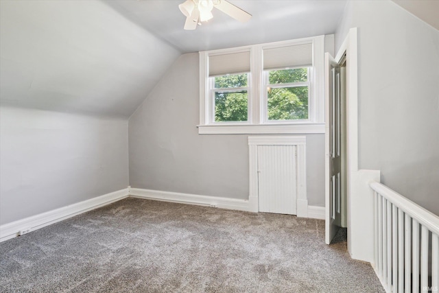 819 S 8th St, Goshen, IN 46526 - additional living space featuring a ceiling fan, carpet flooring, lofted ceiling, and baseboards