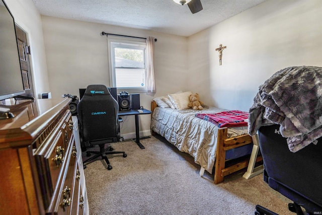 104 N Jefferson St, Pine Village, IN 47975 - bedroom with a textured ceiling, light carpet, and a ceiling fan