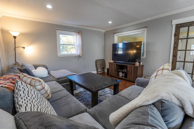 104 N Jefferson St, Pine Village, IN 47975 - living room with wood finished floors, crown molding, and recessed lighting