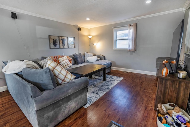 104 N Jefferson St, Pine Village, IN 47975 - living room with crown molding, baseboards, wood finished floors, and recessed lighting