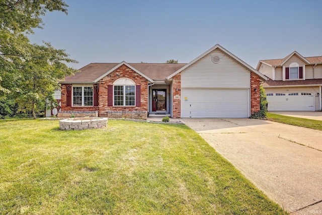 1063 S Colchester Ct, Bloomington, IN 47401 - ranch-style home with driveway, a front lawn, brick siding, and an attached garage