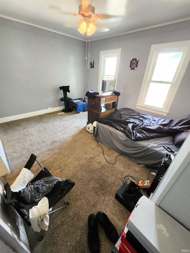 708 Columbia Ave, Fort Wayne, IN 46805 - bedroom featuring crown molding, carpet flooring, ceiling fan, and baseboards