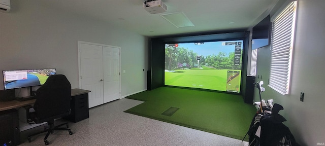 360 E 350 Rd N, Warsaw, IN 46582 - rec room featuring golf simulator, an AC wall unit, and carpet