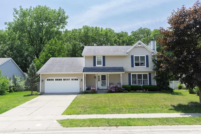 1617 Bennington Dr, Mishawaka, IN 46544 - view of front of house with an attached garage, a porch, driveway, and a front yard